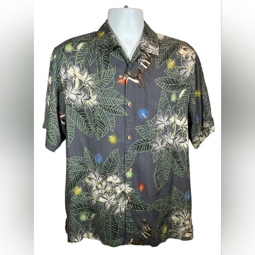 Tommy Bahama Seasons Greetings Christmas Rudolph Silk Hawaiian Shirt Mens 2XLTTG